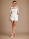 ChicSew Morden Bateau Neck Lace Applique Half Sleeves Satin Short Wedding Jumpsuit