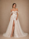 ChicSew Beautiful Off The Shoulder Lace Appliques Tulle A-Line Long Wedding Dress With Side Slit