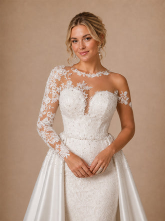 ChicSew Gorgeous Illusion Beading Satin Mermaid Wedding Dresses With Lace Appliques