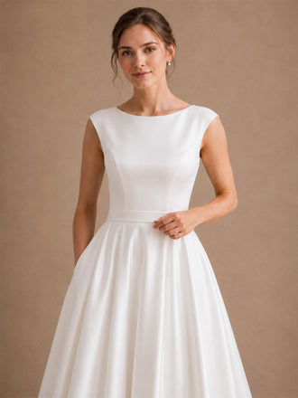 ChicSew Classy Bateau Satin A-Line Sleeveless Floor-Length Wedding Dresses Online