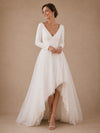 ChicSew Elegant V-Neck Long Sleeves Crepe Tulle A-Line High-Low Wedding Dresses