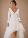 ChicSew Elegant V-Neck Long Sleeves Crepe Tulle A-Line High-Low Wedding Dresses