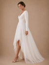 ChicSew Elegant V-Neck Long Sleeves Crepe Tulle A-Line High-Low Wedding Dresses