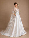 ChicSew Elegant Illusion Ruching Satin A-Line Long Wedding Dresses With Lace Appliques