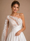 ChicSew Elegant Illusion Ruching Satin A-Line Long Wedding Dresses With Lace Appliques