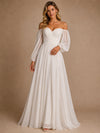 ChicSew Elegant V-Neck 3/4 Sleeves A-Line Pleasts Chiffon Floor-Length Wedding Dress