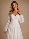 ChicSew Elegant V-Neck 3/4 Sleeves A-Line Pleasts Chiffon Floor-Length Wedding Dress