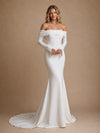 ChicSew Fancy 3/4 Sleeves Off The Shoulder Crepe Mermaid Long Wedding Dress