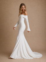 ChicSew Fancy 3/4 Sleeves Off The Shoulder Crepe Mermaid Long Wedding Dress