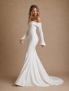 ChicSew Fancy 3/4 Sleeves Off The Shoulder Crepe Mermaid Long Wedding Dress