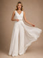 ChicSew Unique V-Neck Sleeveless Crepe Floor-Length Wedding Jumpsuit With Lace Appliques