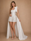 ChicSew Unique One Shoulder Bow Knot Mini Wedding Jumpsuit With Satin Overskirt