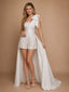 ChicSew Unique One Shoulder Bow Knot Mini Wedding Jumpsuit With Satin Overskirt