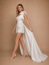 ChicSew Unique One Shoulder Bow Knot Mini Wedding Jumpsuit With Satin Overskirt