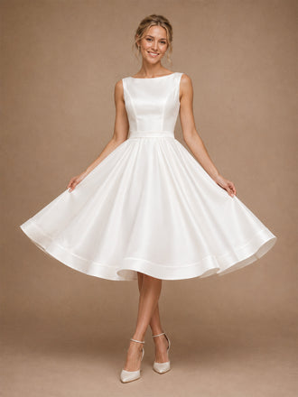 ChicSew Classy Bateau Satin A-Line Sleeveless Knee-Length Wedding Dresses Online