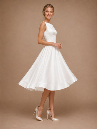 ChicSew Classy Bateau Satin A-Line Sleeveless Knee-Length Wedding Dresses Online