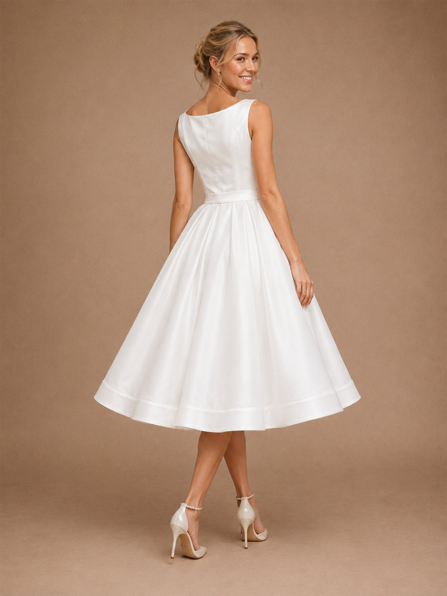 ChicSew Classy Bateau Satin A-Line Sleeveless Knee-Length Wedding Dresses Online