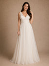 ChicSew Elegant Spaghetti Straps V-Neck A-Line Lace Tulle Long Wedding Dresses