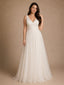 ChicSew Elegant Spaghetti Straps V-Neck A-Line Lace Tulle Long Wedding Dresses