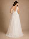 ChicSew Elegant Spaghetti Straps V-Neck A-Line Lace Tulle Long Wedding Dresses