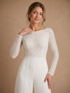 ChicSew Unique Bateau Long Sleeves Sequin Crepe Floor-Length Wedding Jumpsuit