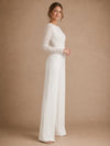 ChicSew Unique Bateau Long Sleeves Sequin Crepe Floor-Length Wedding Jumpsuit