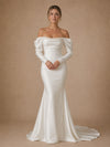 ChicSew Elegant Strapless 3/4 Sleeves Satin Mermaid Long Wedding Dresses With Beading