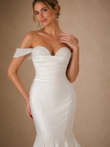ChicSew Unique Off Shoulder Beading Ruching Satin Mermaid Wedding Dresses