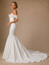 ChicSew Unique Off Shoulder Beading Ruching Satin Mermaid Wedding Dresses