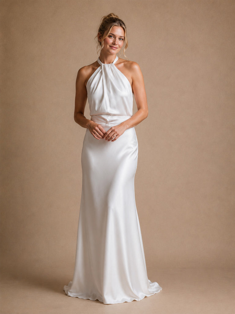 ChicSew Elegant Halter Straps Sleeveless Satin Mermaid Long Wedding Dresses