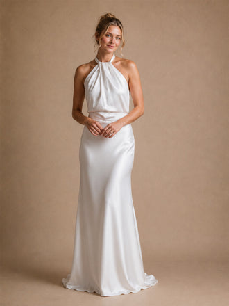ChicSew Elegant Halter Straps Sleeveless Satin Mermaid Long Wedding Dresses