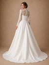 ChicSew Elegant High Neck Long Sleeves Lace Satin A-Line Long Wedding Dresses