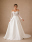 ChicSew Elegant Strapless 3/4 Sleeves Lace Satin A-Line Long Wedding Dresses