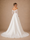 ChicSew Elegant Strapless 3/4 Sleeves Lace Satin A-Line Long Wedding Dresses