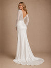 ChicSew Fancy Deep V-Neck Long Sleeves Satin Mermaid Long Wedding Dress Wth Side Slit