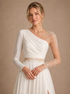 ChicSew Unique Illusion Long Sleeves Lace Chiffon A-line Side Slit Wedding Dress With Beading