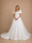 ChicSew Classy Square Neck Short Sleeve Satin A-Line Floor-Length Wedding Dresses With Train