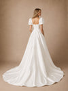 ChicSew Classy Square Neck Short Sleeve Satin A-Line Floor-Length Wedding Dresses With Train