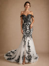 ChicSew Unique Off Shoulder Lace Appliques Tulle Mermaid Floor-Length Wedding Dress Wth Train