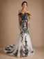 ChicSew Unique Off Shoulder Lace Appliques Tulle Mermaid Floor-Length Wedding Dress Wth Train