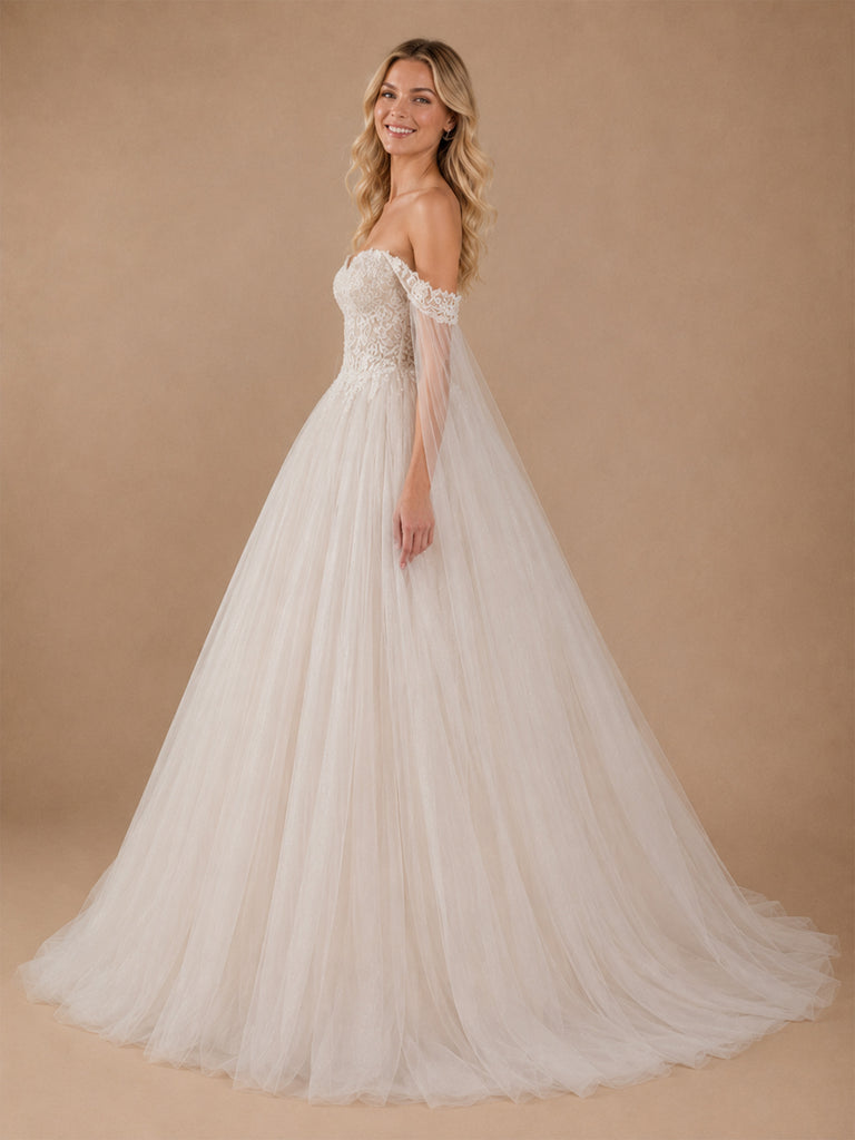 ChicSew Beautiful Off The Shoulder Lace Tulle A-Line Floor-Length Wedding Dresses