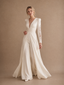 ChicSew Modern Deep V-Neck Crepe Lace Long Sleeves Wedding Jumpsuit With Overskirt