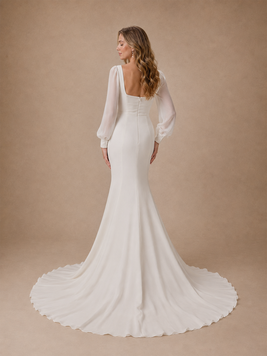 ChicSew Elegant Chiffon Mermaid Long Tulle Sleeves Square Neck Maxi Wedding Dresses