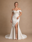 ChicSew Sexy Off The Shoulder Mermaid Side Slit Ruched Satin Long Wedding Dresses