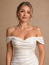 ChicSew Sexy Off The Shoulder Mermaid Side Slit Ruched Satin Long Wedding Dresses