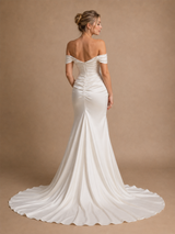 ChicSew Sexy Off The Shoulder Mermaid Side Slit Ruched Satin Long Wedding Dresses