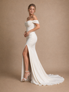 ChicSew Sexy Off The Shoulder Mermaid Side Slit Ruched Satin Long Wedding Dresses