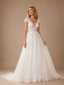 ChicSew Elegant A-Line Lace Tulle V-Neck Cap Sleeves Maxi Wedding Dresses