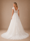 ChicSew Elegant A-Line Lace Tulle V-Neck Cap Sleeves Maxi Wedding Dresses