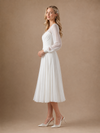 ChicSew Elegant A-line Long Sleeves V-Neck Chiffon Tulle Ruched Midi Wedding Dresses